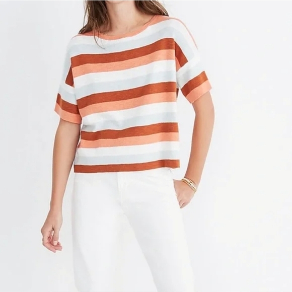 Madewell‎ Boxy Sweater Tee Sz L Maggie Stripe Casual Relaxed Preppy College Boxy - Picture 1 of 11